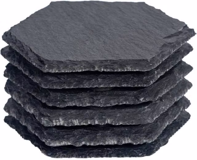 Havendro Set of 6 Hexagon Slate Coasters in Black, Diameter: 9.5 cm – 1