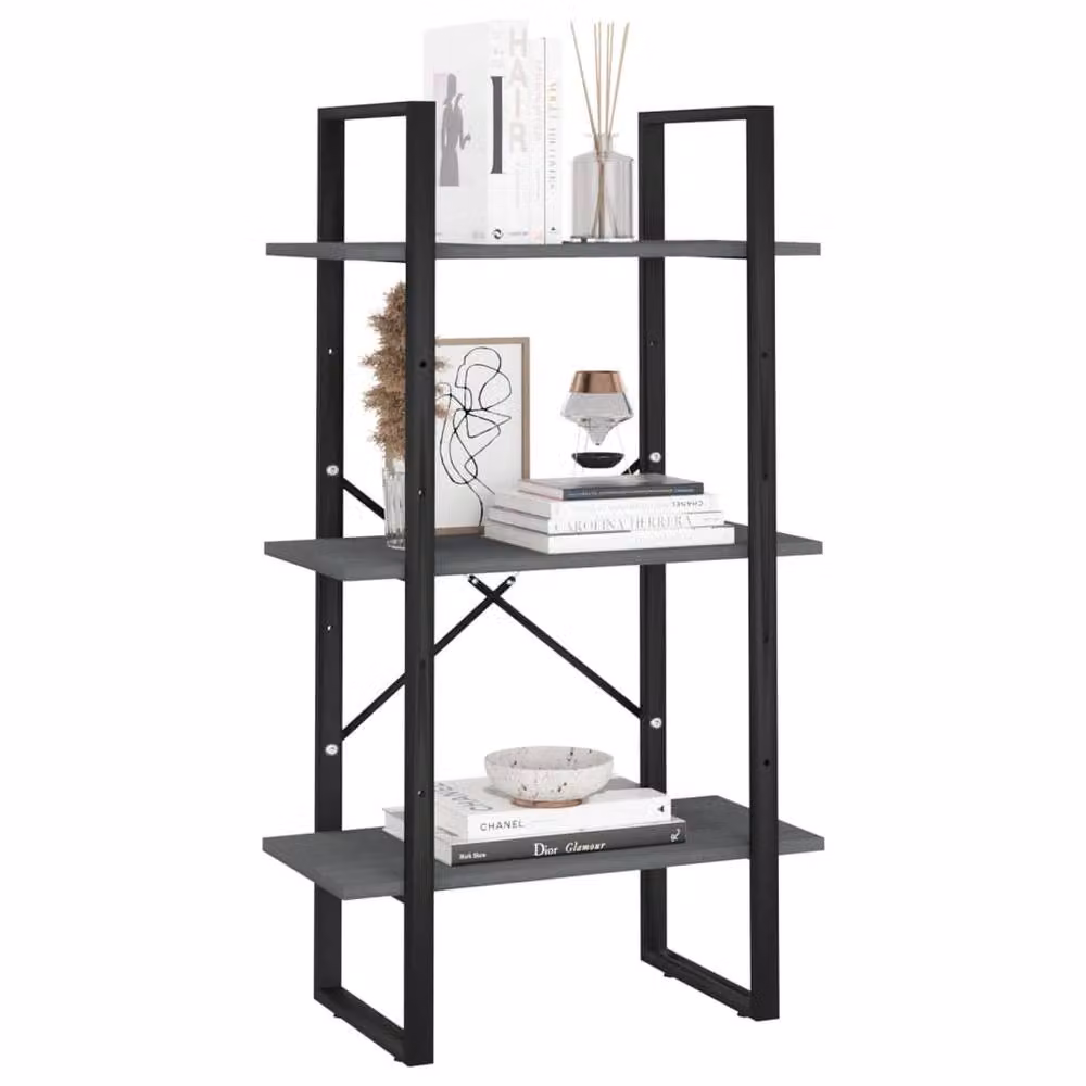 Berkfield Home Grey Solid Pine Wood and Metal Freestanding Storage Shelf, W/D/H: 60 x 30 x 105 cm – 3