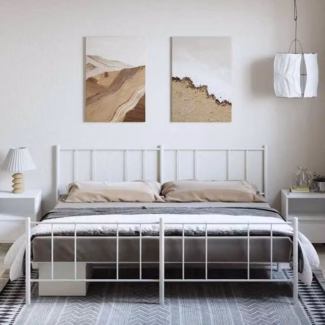 Berkfield Home Metal Bed Frame with Headboard and Footboard in White W/D/H: 187 x 90 x 187 cm – 1