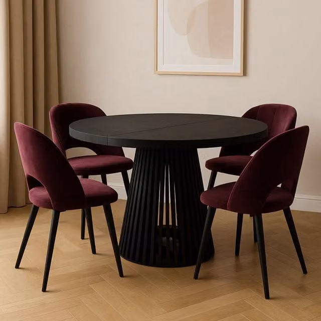 Heze Furniture Ruston Modern Round Extendable Dining Table in Black, W/D: 100 x 100 cm – 1