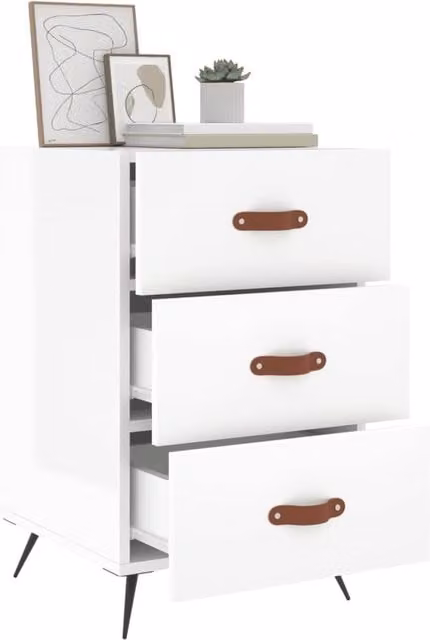 Berkfield Home Modern High Gloss White Bedside Cabinet W/D/H: 40 x 40 x 66 cm