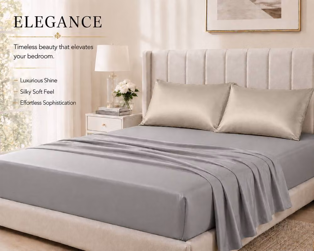 Pamposh Pack of 2 Ultra Soft Mako Satin Silk Pillow Cases in Taupe/Beige – 2