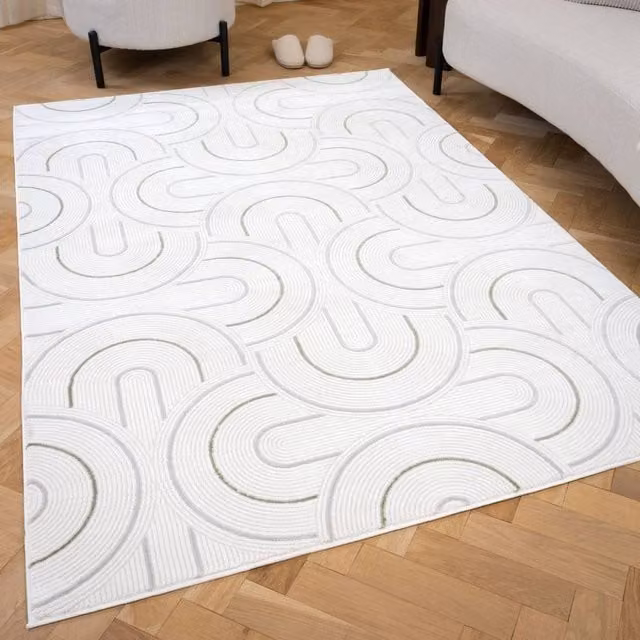 THE RUGS Carmel Modern Arch Design Soft Pile Area Rug, Green and White, W: 200 cm, L: 290 cm