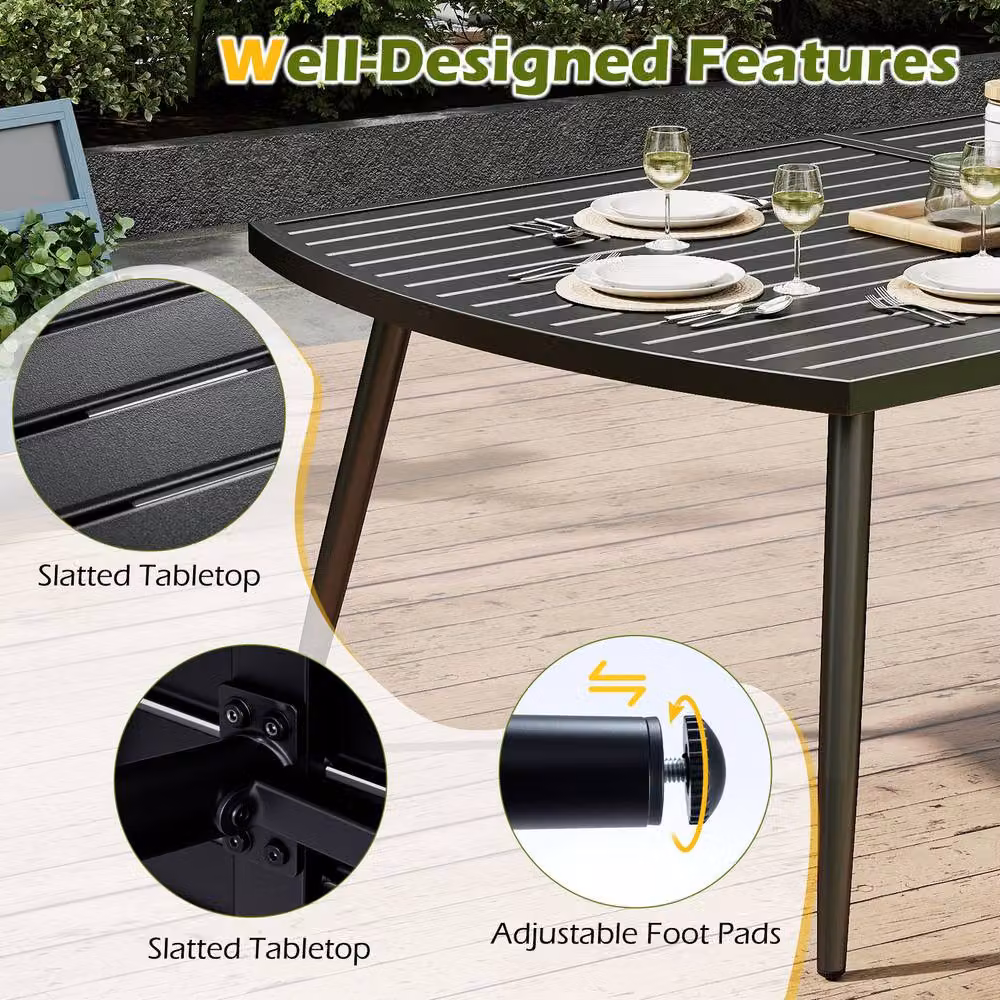 Gymax Black Rectangular Outdoor Bistro Dining Table with Umbrella Hole and Extendable Feature – 8