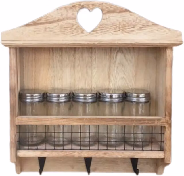 Little Cosy Home Shabby Chic Wall Mounted Wooden Kitchen Herb and Spice Rack in Brown with Glass Details