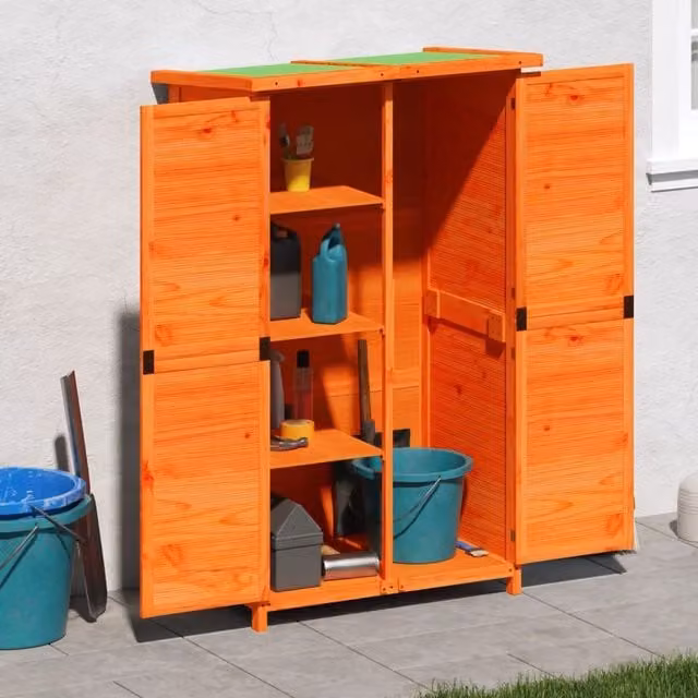 Berkfield Home Rustic Brown Pine Tall Garden Tool Shed with Internal Shelves, W/D/H: 83 x 57 x 140 cm – 1
