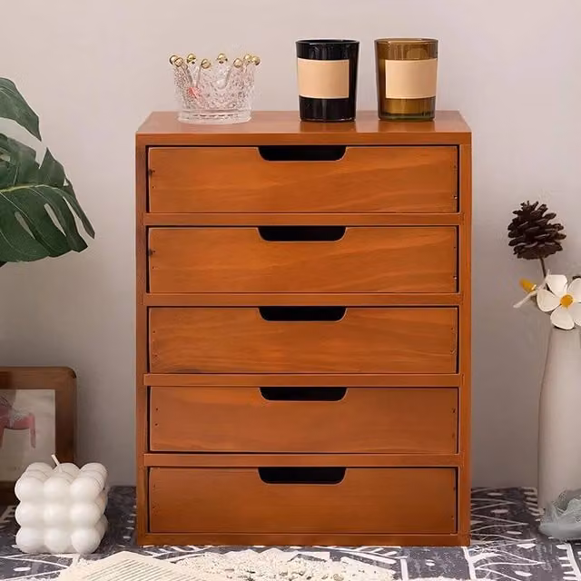 FORGEVIO 5 Drawer Wood Storage Tower Unit in Brown