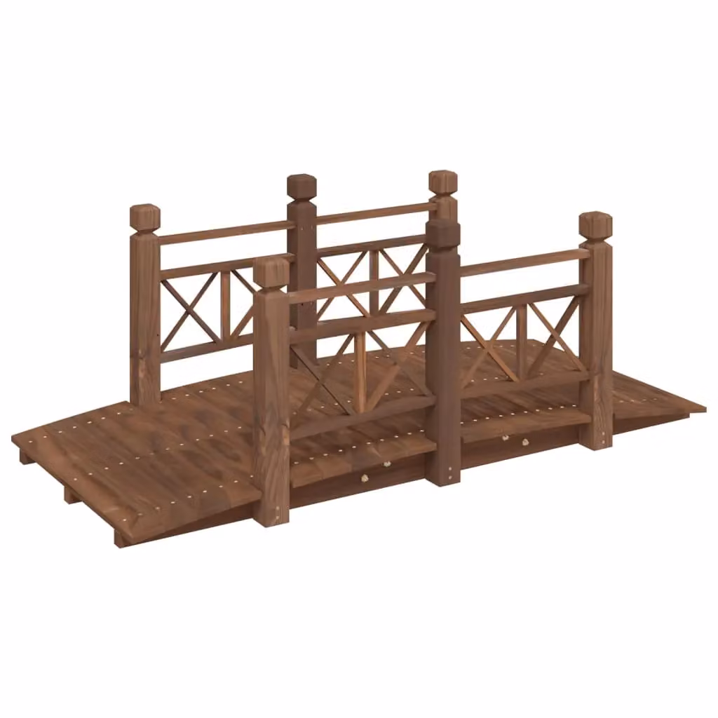 Berkfield Home Garden Bridge with Railings in Brown Solid Spruce Wood W/D/H: 150 x 67 x 56 cm – 2