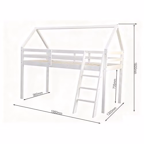 Kidsaw Jinsen White Wooden Mid Sleeper Single Bed, H 198 x W 90 x D 160 cm – 2