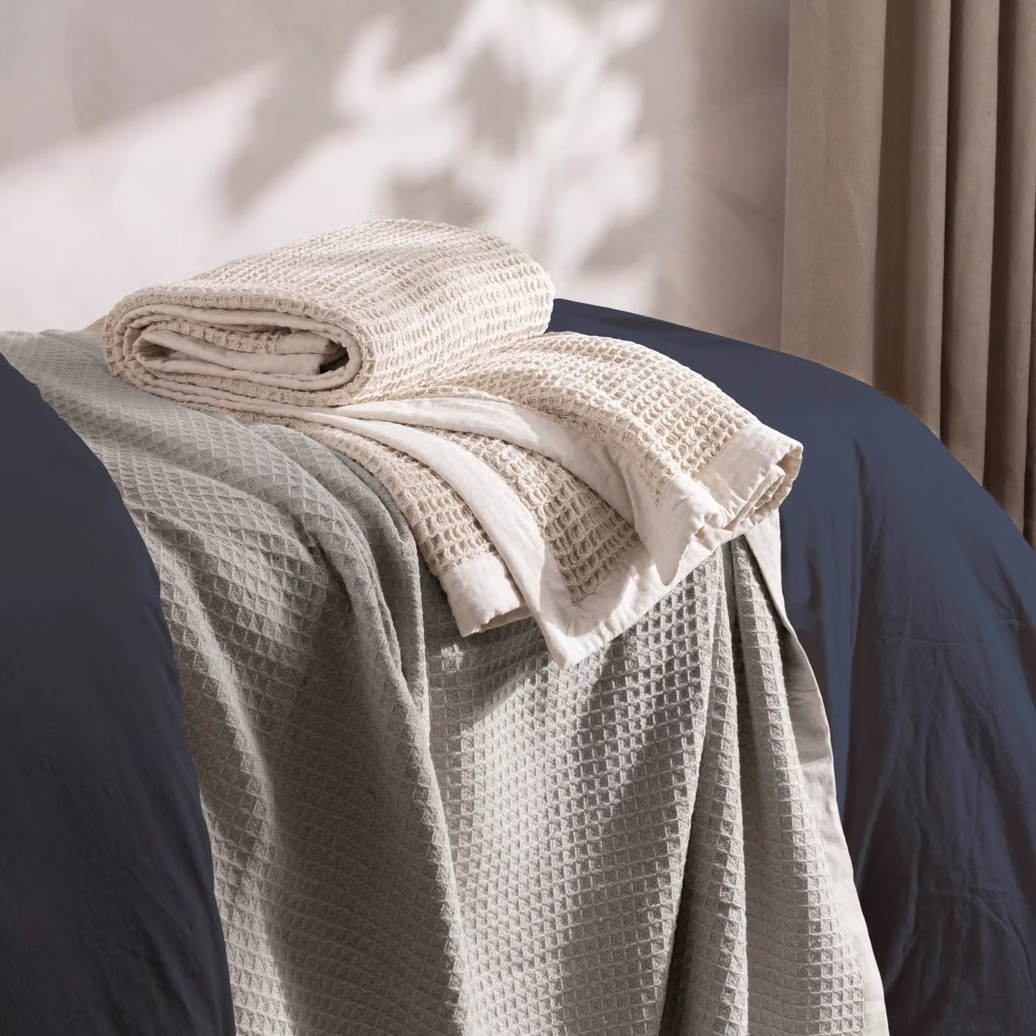 Yard Canopy Waffle 100% Cotton Oversized Throw in Beige, W: 240 cm, D: 260 cm – 3