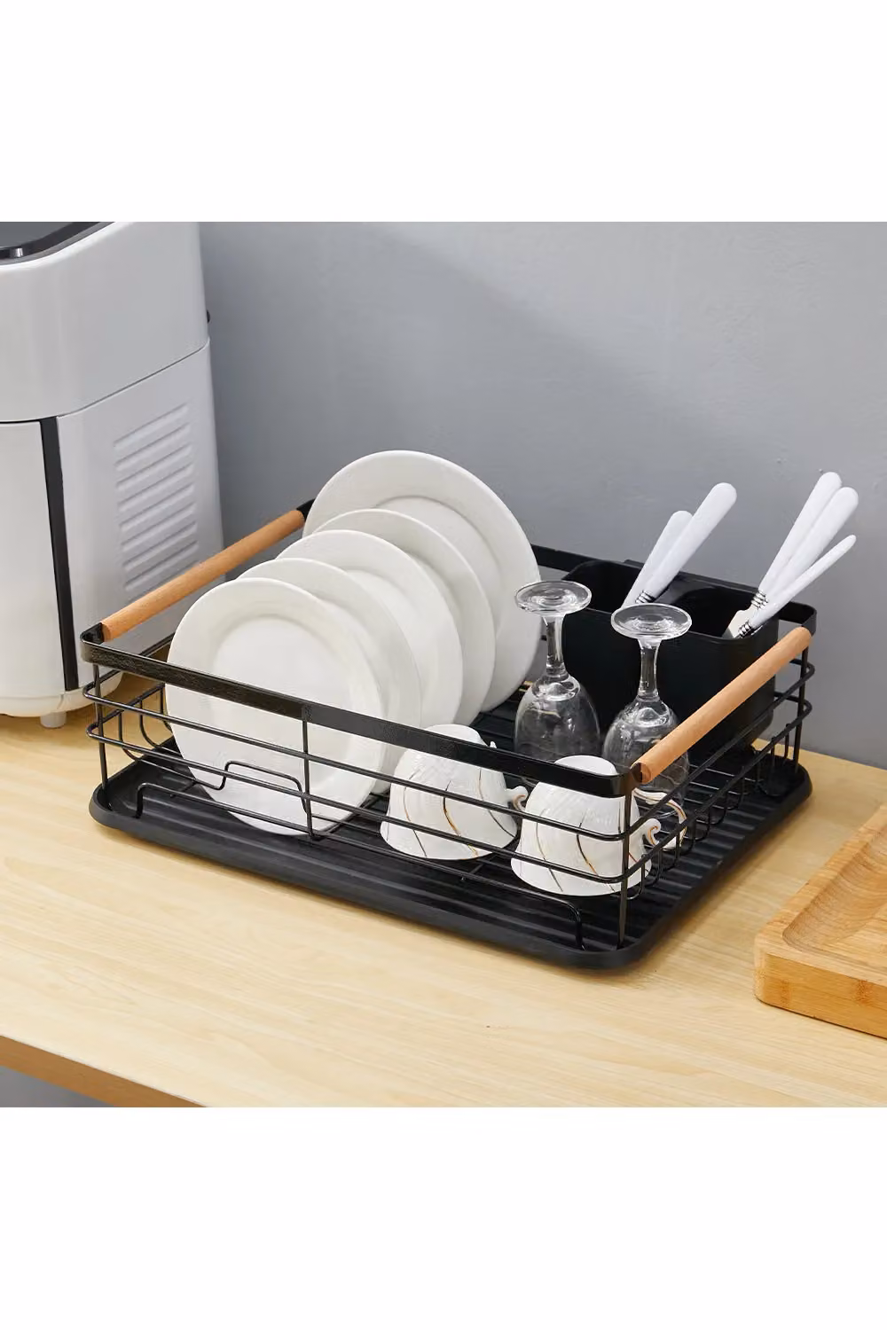 Livingandhome Metal Kitchen Dish Rack Drainer with Removable Drip Tray and Cutlery Holder, Black – 2