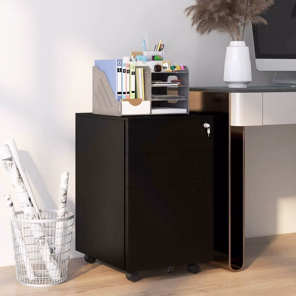 STILVORA Metal Filing Cabinet with 3 Drawers and Lock, Black – 2