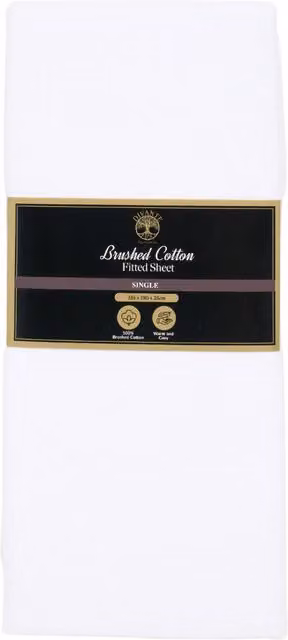 Divante White Single Brushed Cotton Flannelette Fitted Sheet, W: 90 cm, L: 200 cm