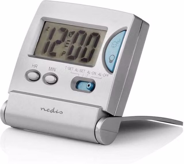 Nedis Folding Travel Alarm Clock in Silver