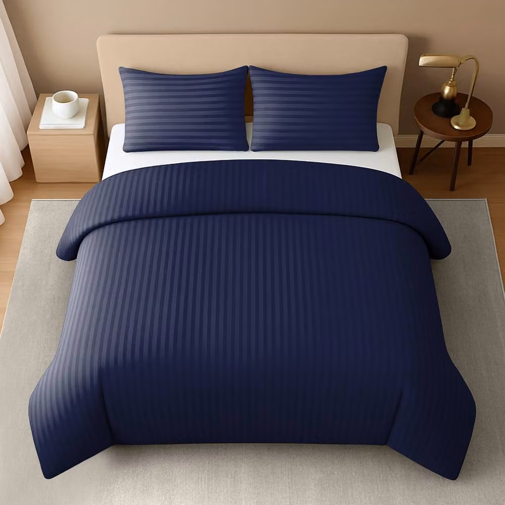 Pamposh Blue Satin Stripe Microfibre Duvet Cover and Pillowcase Set, 4 Pack, W/D/H: 200 x 200 x 140 cm – 2