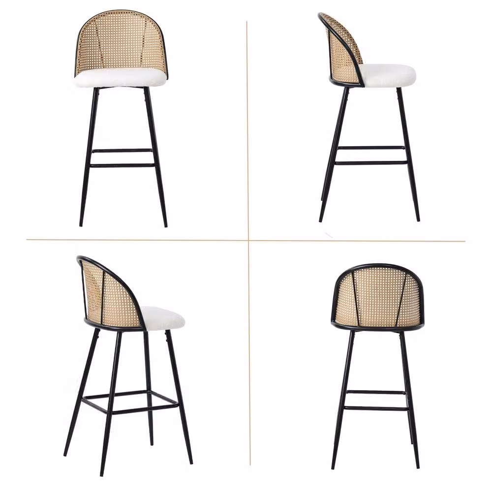 FURNITURE ONE Set of 2 Modern White Swivel Bar Stools with Rattan and Metal Design – 2