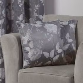 New Edge Blinds Meadow Floral Square Cushion Cover in Grey, W/D/H: 43 x 43 x 43 cm