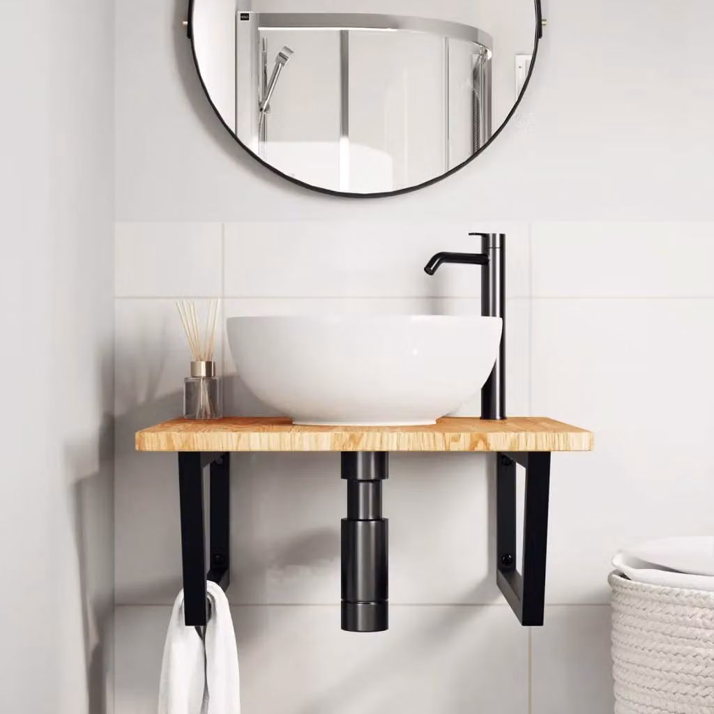 Berkfield Home Wall Mounted Basin Shelf in Brown Oak and Steel – 2