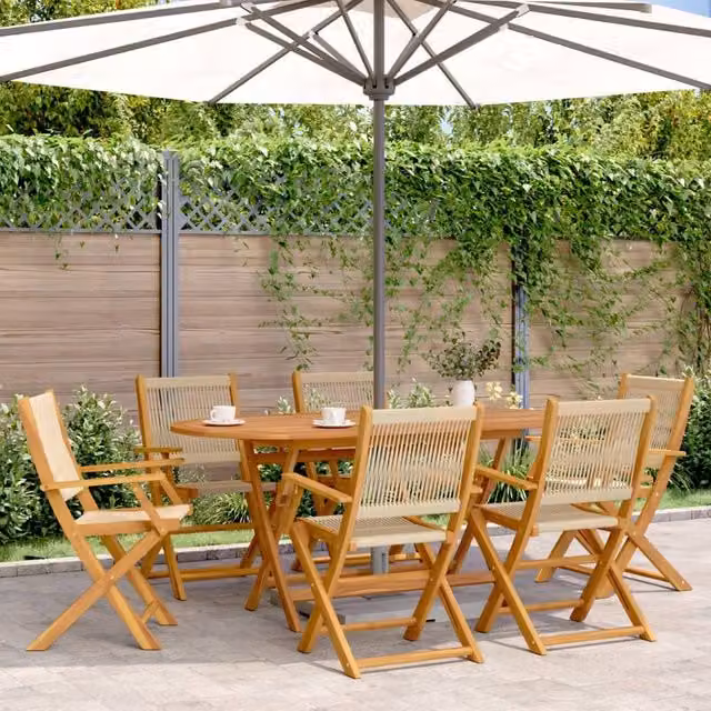 Berkfield Home Set of 6 Folding Garden Chairs in Beige Acacia Wood – 1