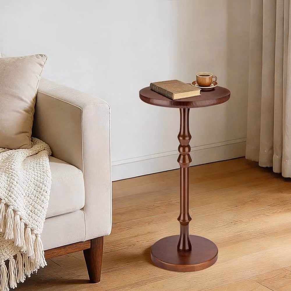 FORGEVIO Lampaggio Round Side Table in Brown Oak Wood, W/D/H: 58.0 x 29.7 x 58.0 cm – 2