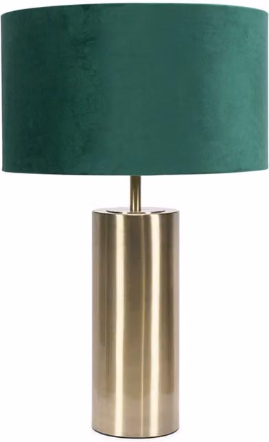 ValueLights Lexy Dimmable Touch Table Lamp with Green Velvet Drum Shade and Antique Brass Base