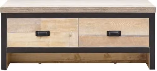 GFW Boston Industrial Coffee Table with 2 Drawers, Oak and Black Rectangular Design, W: 87.0 cm, D: 48.0 cm, H: 35.5 cm – 1