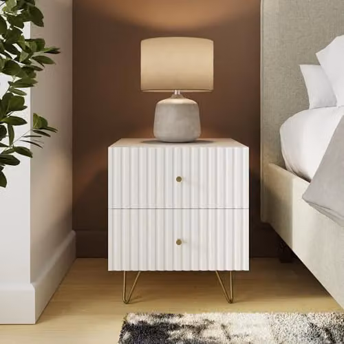 GFW Thalia White Ribbed 2 Drawer Bedside Table, W/D/H: 40 x 40 x 46.5 cm – 1