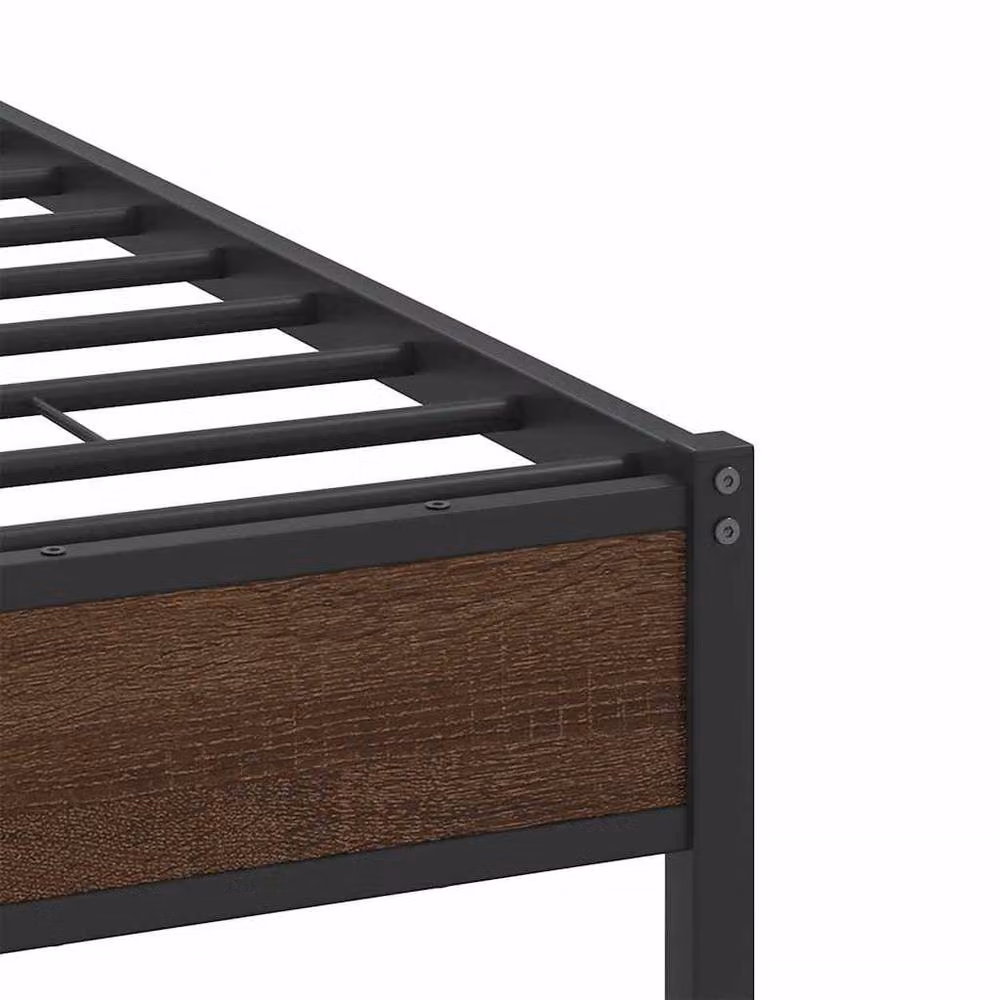 Berkfield Home King Size Wood and Metal Bed Frame in Brown Oak, W/D/H: 150 x 200 cm – 5