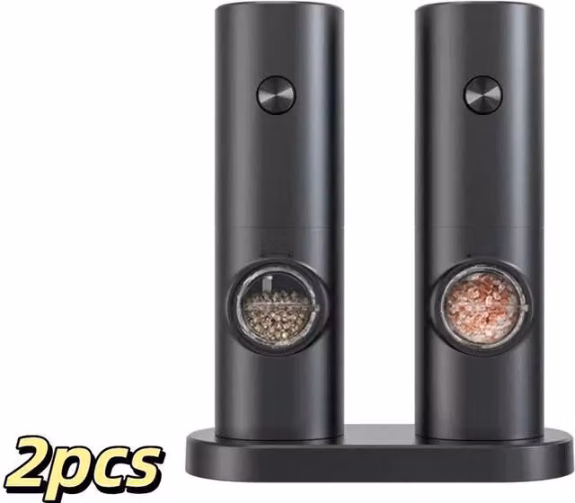 KORVIXA Rechargeable Electric Salt and Pepper Grinder Set, Black and Transparent with Ceramic Grinding Mechanism – 1