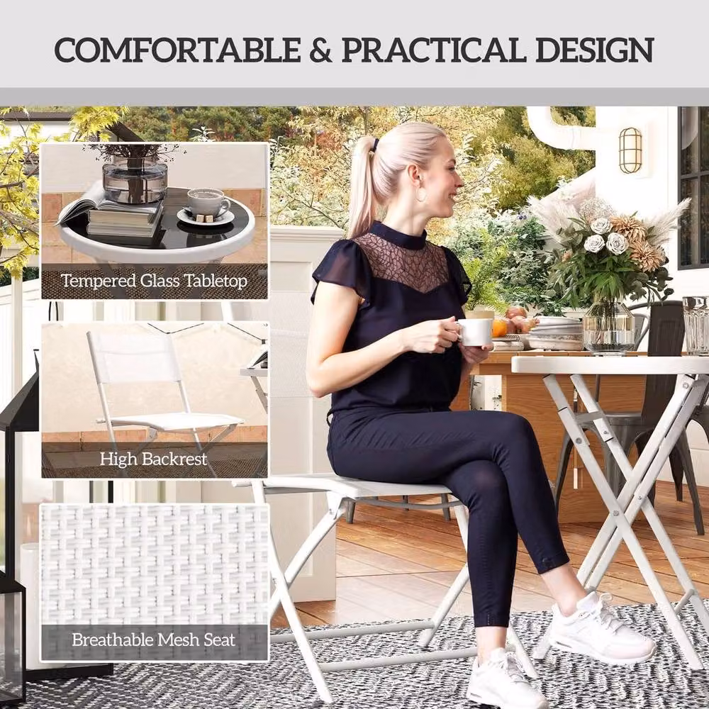 SPETLEK 3 Piece White Metal Outdoor Bistro Set for Garden and Terrace – 3