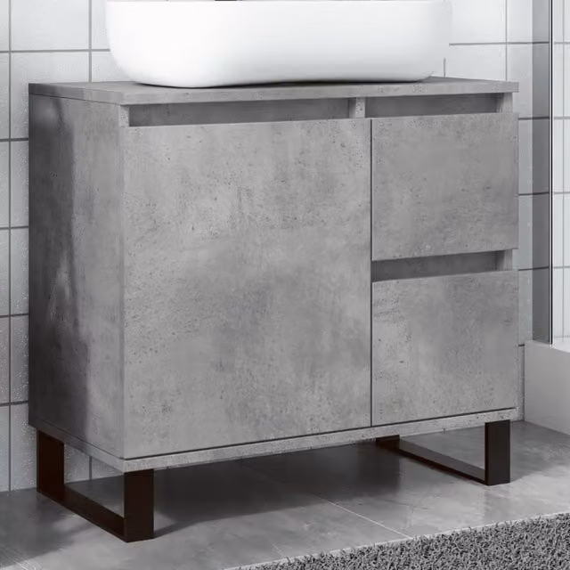 Berkfield Home Freestanding Bathroom Sink Cabinet in Concrete Grey, W: 65 cm, D: 33 cm, H: 60 cm – 1
