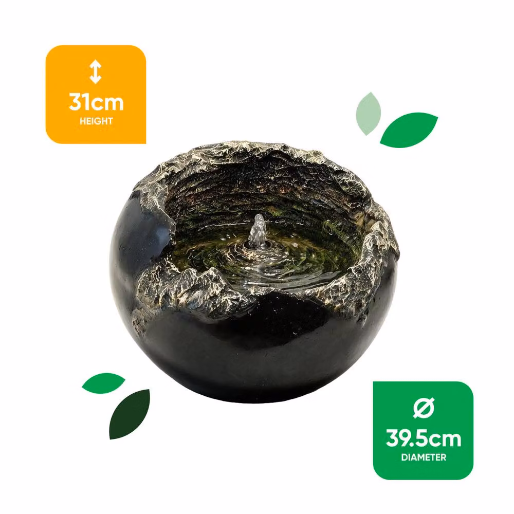 Gardenwize Solar Rock Bowl Cascade Water Feature with Battery Backup in Brown and Black – 2
