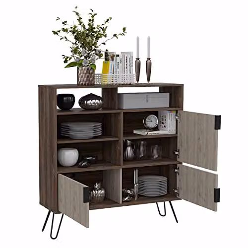 Core Nevada 3 Door High Sideboard in Smoked Oak and Grey Oak Effect with Metal Hairpin Legs – 3