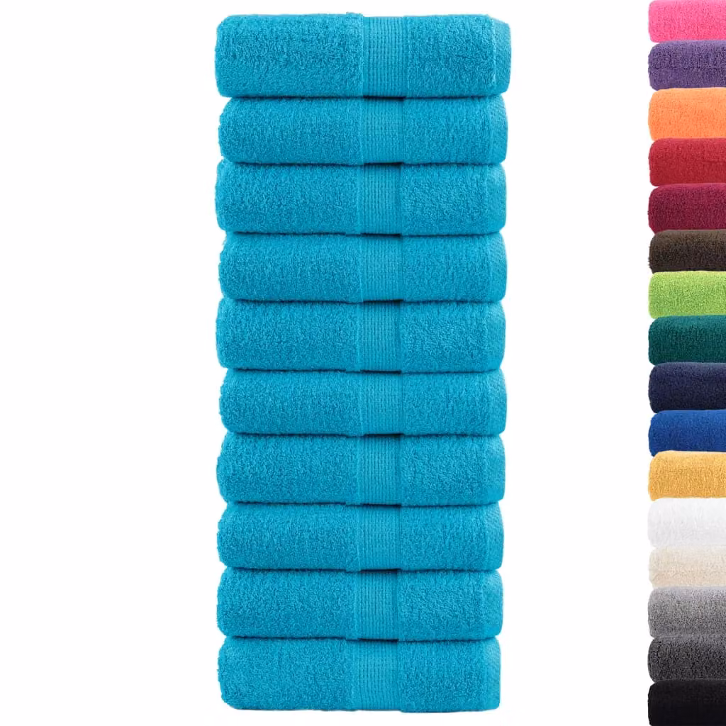 Berkfield Home SOLUND Premium Cotton Terry Guest Towels, 10 Pack, Turquoise Blue, W: 30 cm x H: 50 cm, 600 gsm – 2