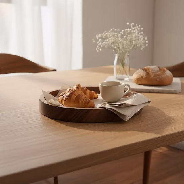 Orsina Kora Small Round Sheesham Wood Tray in Brown and Beige