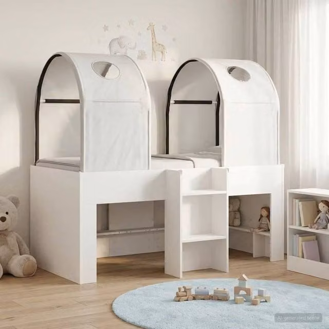 Berkfield Home 3-Piece White Engineered Wood Bed with Tunnel and Lift-Up Base