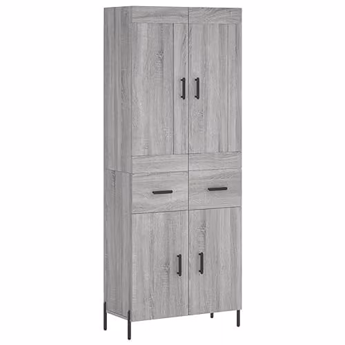 vidaXL Modern Grey Sonoma Highboard with Hinged Doors and Internal Shelves, W/D/H: 69.5 x 34 x 180 cm