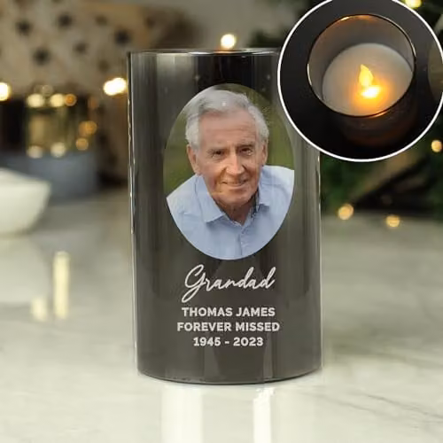 Personalised Memento Company Custom Photo Upload Smoked Glass LED Candle in Black