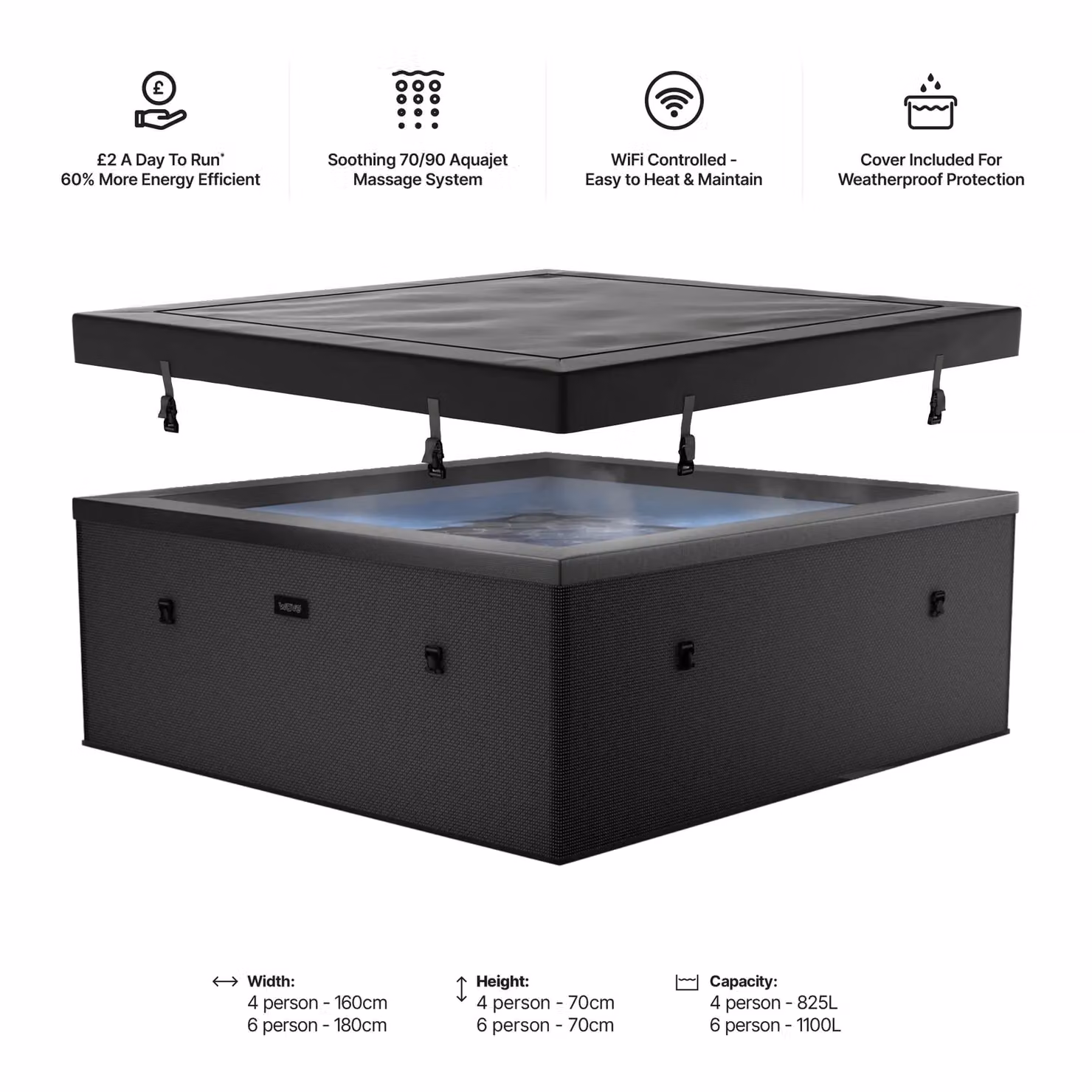 Wave Spas Wave Garda 4-Person Inflatable Foam Hot Tub with Integrated Heater and 70 Jets in Grey – 4