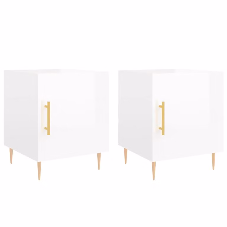 Berkfield Home Set of 2 High Gloss White Modern Bedside Cabinets, W/D/H: 40 x 40 x 50 cm
