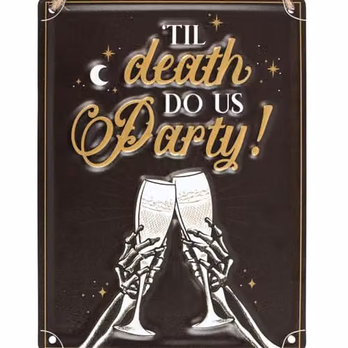 KDMD Til Death Do Us Party Champagne Hanging Metal Sign in Brown – 1