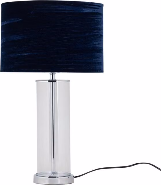 First Choice Lighting Aura Chrome Table Lamp with Navy Blue Crushed Velvet Shade - H 54.5 cm x W 42 cm x D 30 cm