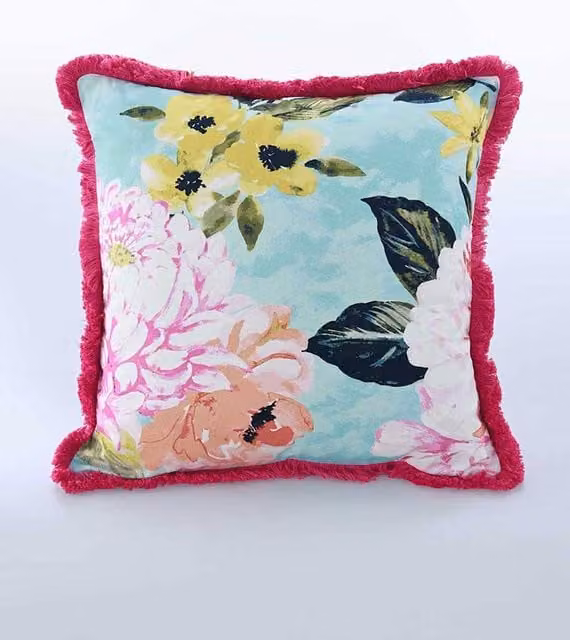 MM Linen Ravello Square Floral Cotton Cushion in Light Blue Mix