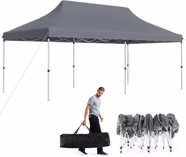 Costway Pop-up Canopy Folding Party Tent in Grey and Silver with UPF 50+ Protection