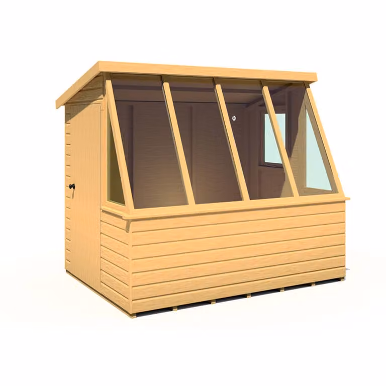 Shires Iceni 8x6 Potting Shed in Brown with Pre Hung Doors and Opening Glass Side Window