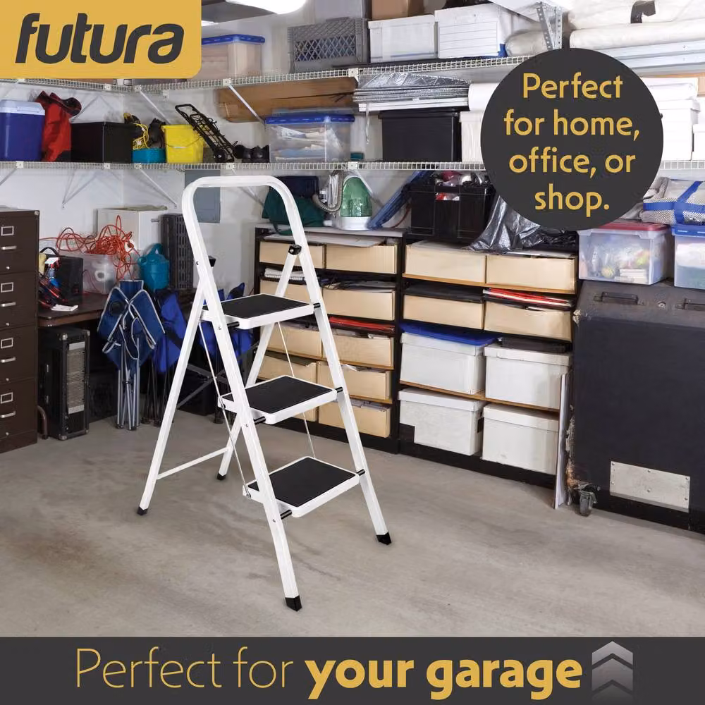 Futura 3 Step Heavy-Duty Steel Folding Step Ladder in White – 7
