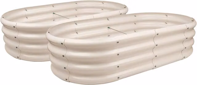Harbour Housewares Set of 2 Raised Garden Beds, Rounded Bottomless Galvanised Steel Planters in White, W: 120 cm, D: 60 cm, H: 30 cm – 1