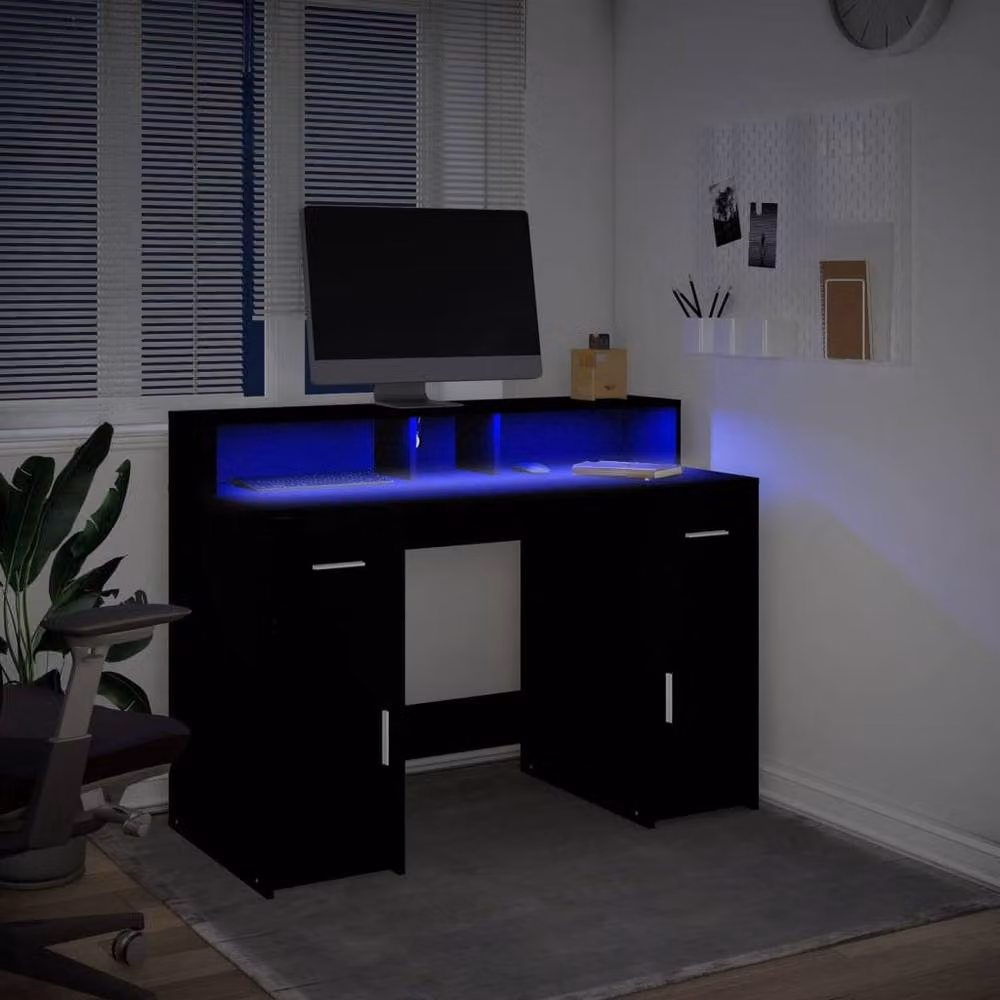 Berkfield Modern Black Gaming Desk with LED Lights, W/D/H: 120 x 55 x 91 cm – 4