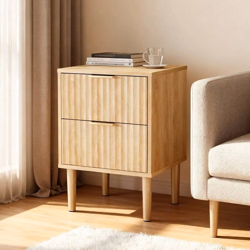KORVIXA Set of 2 Oak Bedside Tables Drawer Cabinets in Natural, W/D/H: 100 x 100 x 100 cm – 4