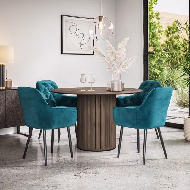 Arlo Modern Round Dining Table and 4 Chairs Set in Blue and Black